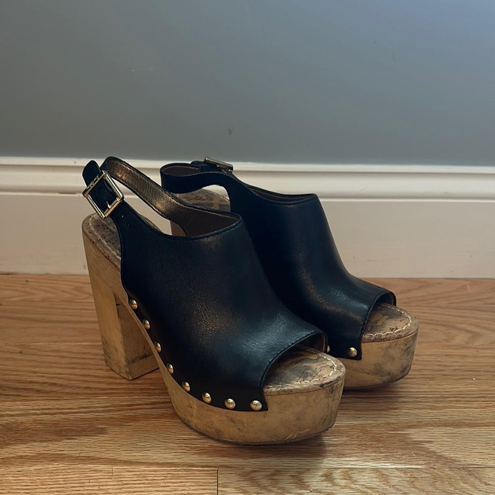 Sam Edelman Black and Gold Platform Clogs